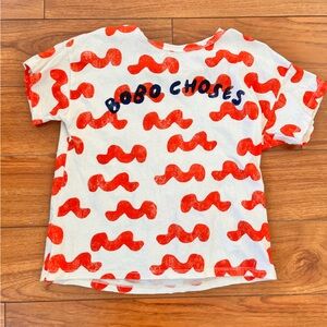 Bobo Choses White and Red Wave Tee